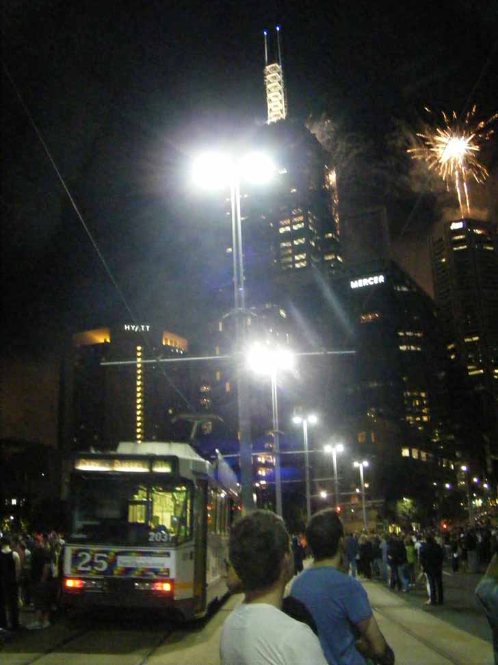 Yarra Trams B class 2031 and NYE fireworks